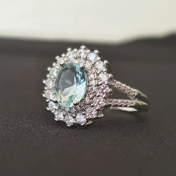 Charm Silver Designer Blue/White Diamond Ring - Picture 6 of 9